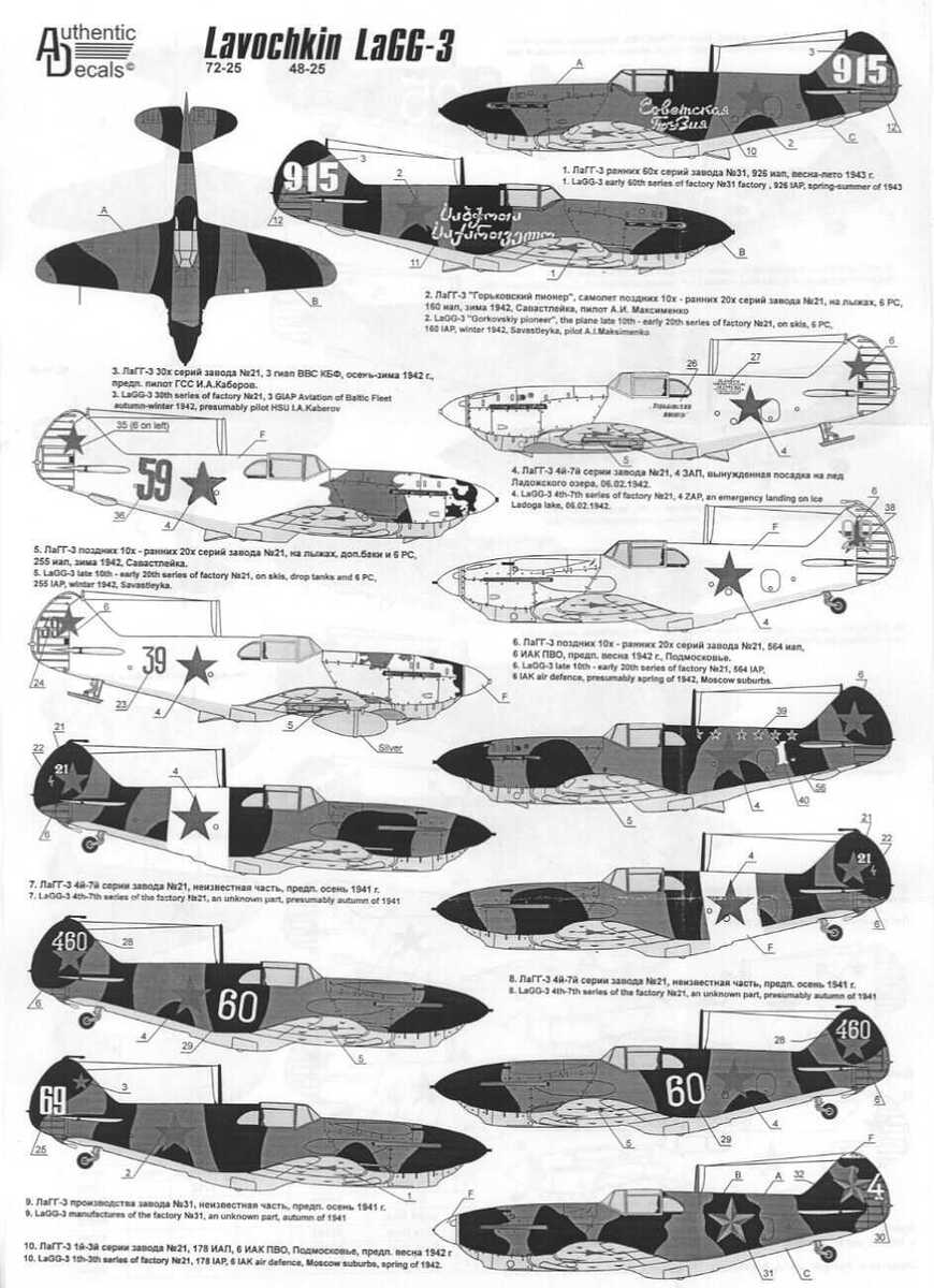 Authentic Decals 1 48 Lavochkin Lagg 3 Russian Fighter