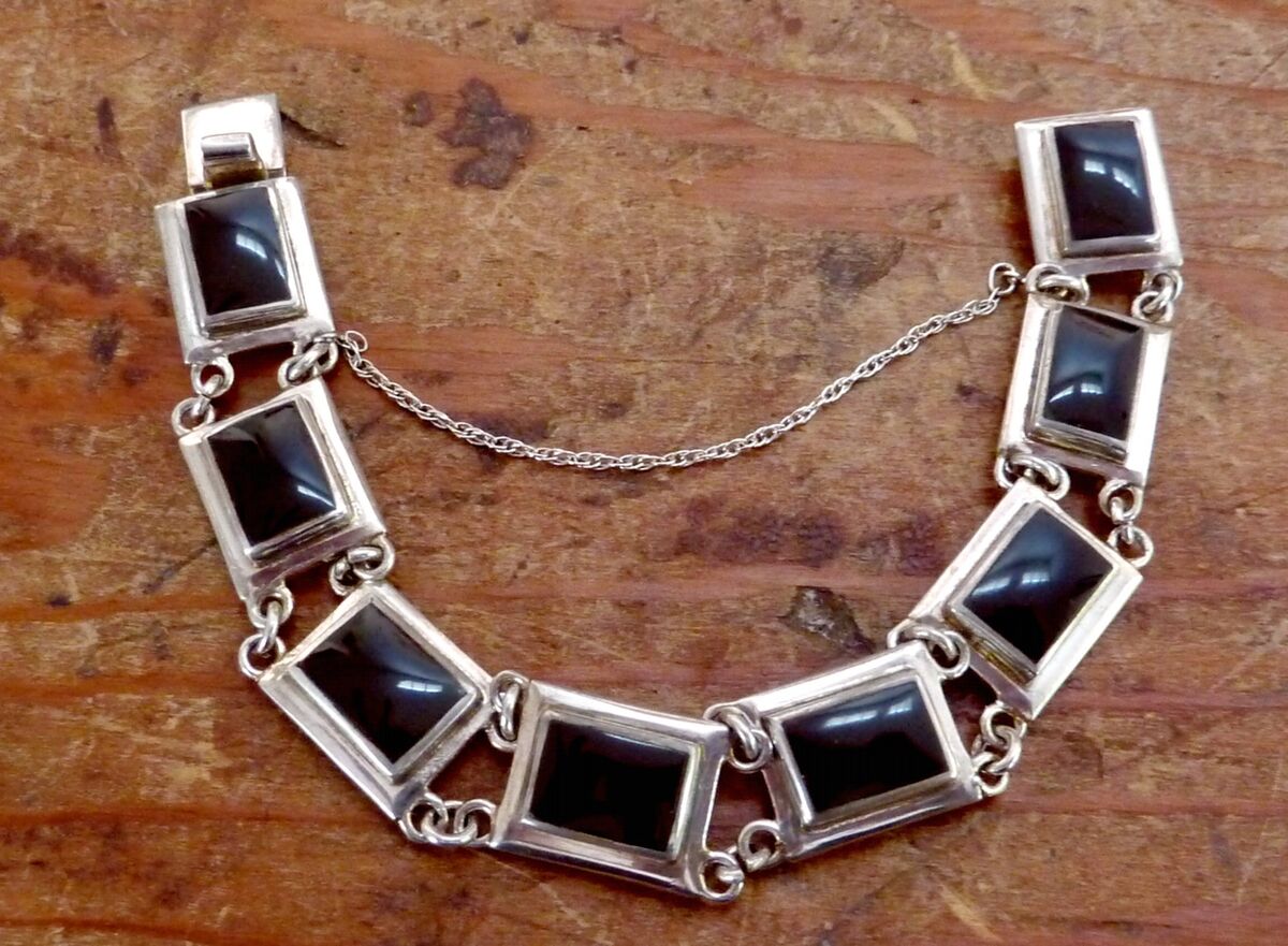 Brenda Schoenfeld Taxco Mexican Sterling Silver Onyx Elegant Bracelet 