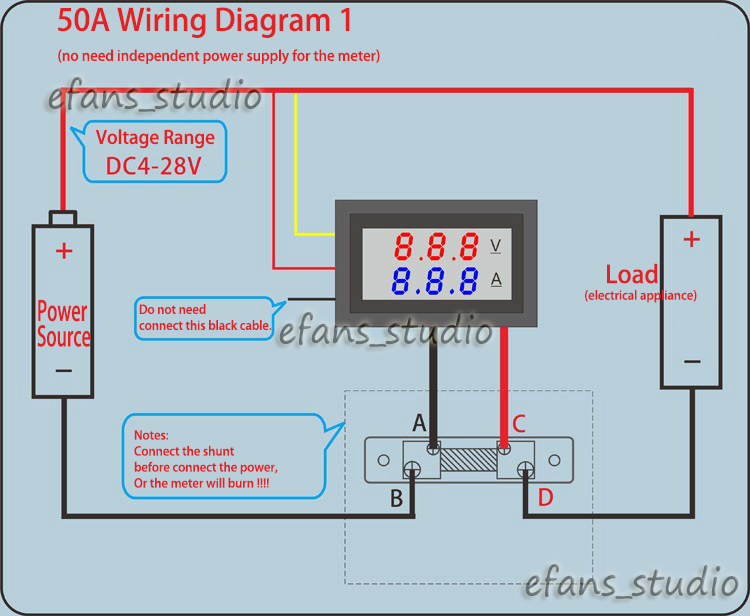 0-100V 50A DC Digital LED Voltmeter Ammeter Amp Volt Meter + Current