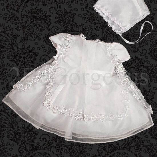 Infant Baby Girl Baptism Christening Dress Gown Bonnet Flower Occasion 0 12M