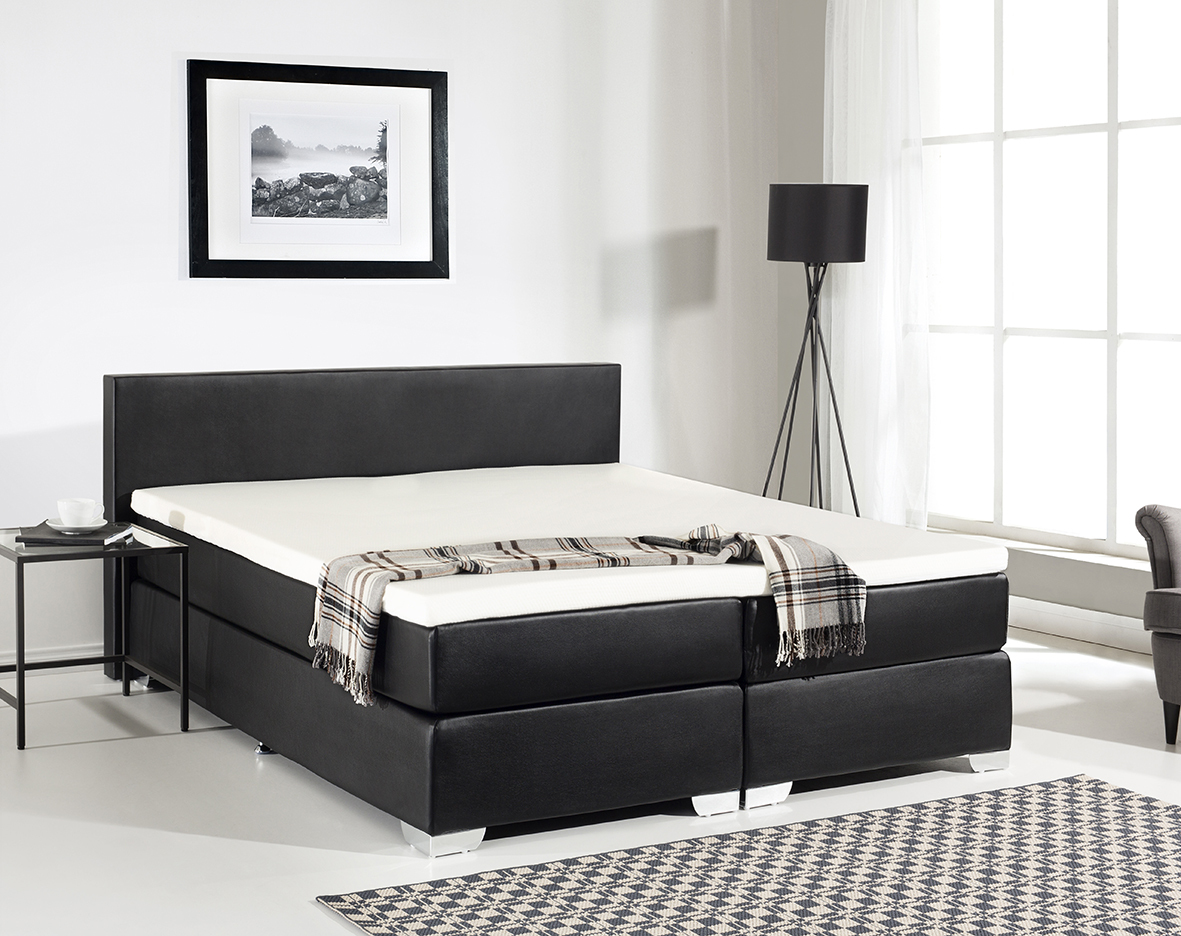 Leder Boxspring Bett mit Matratze + Visko Topper Matratzenauflage