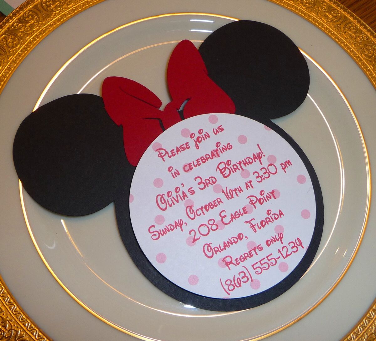 Minnie Mouse Birthday Party Invitation Red Bow