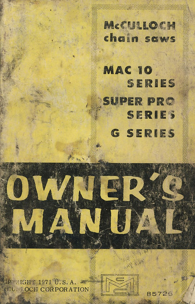 Mcculloch Mac 10 Chainsaw Owners Operators Manual Super Pro G Carb Adjustments On Popscreen