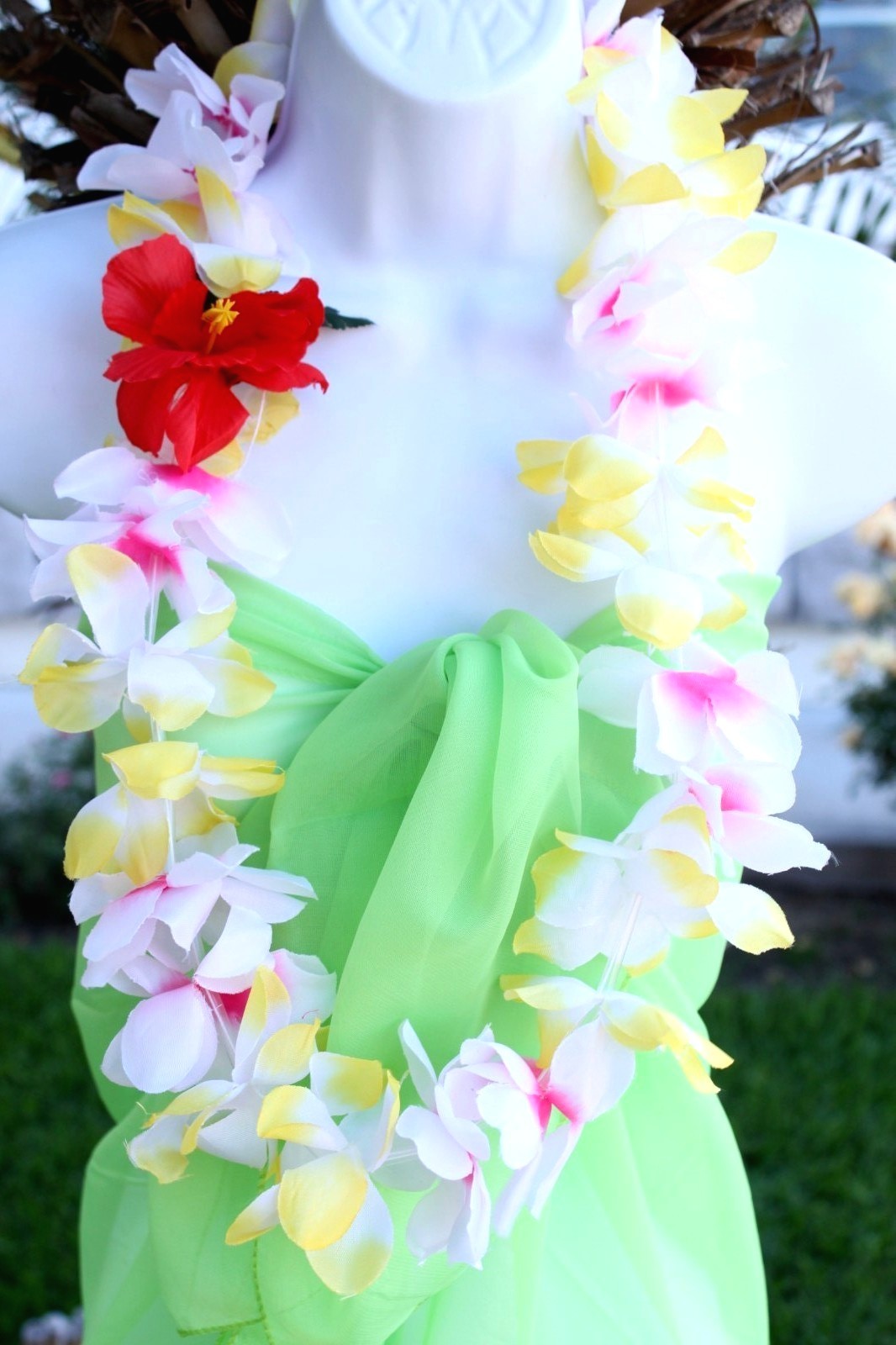 SIX Hawaiian Silk Flower Lei Luau Party Hula Necklace YELLOW WHITE