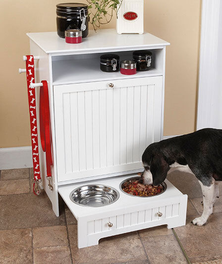 Pet Dog Puppy Cat Food Storage Wood Cabinet Toy Shelf Bin Water Bowl 