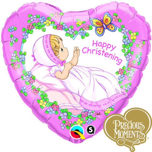 Sweet Precious Moments Baby Christening 18" Balloon Baby Girl Pink Free Ribbon