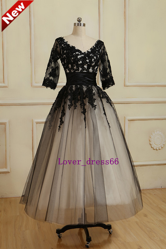 Black T Length Bridesmaid Dresses 3