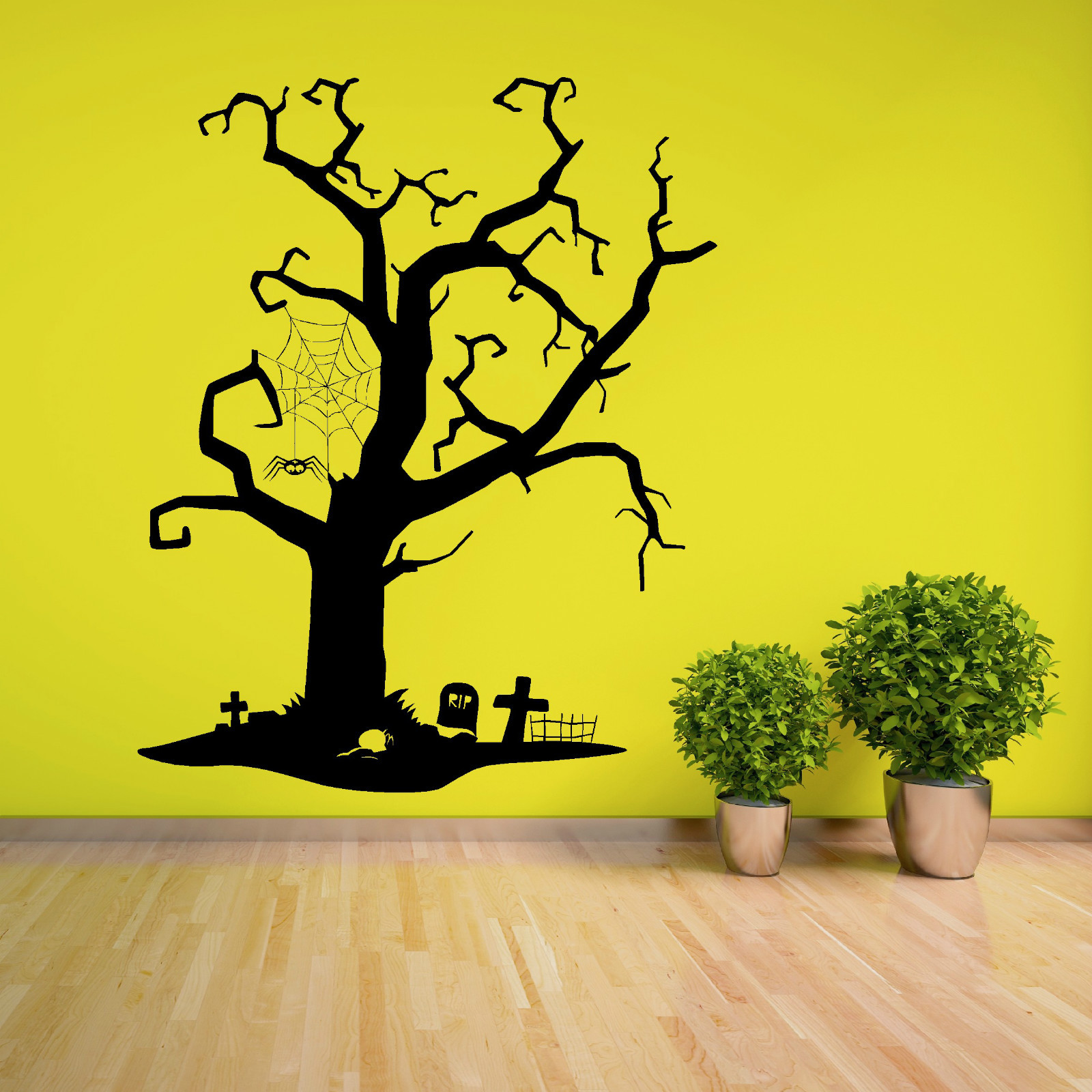 TREE CREEPY DEAD HORROR GRAVEYARD SPOOKY CROSS vinyl wall ...
