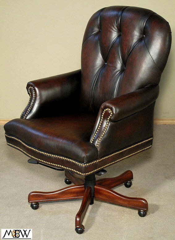 Upholstered Brown Leather Executive Office Arm Chair