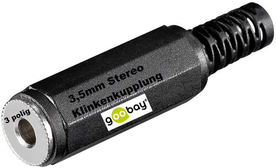 goobay ® 3,5mm Klinke Buchse mono Plastik Klinkenkupplung zum Löten 2 polig