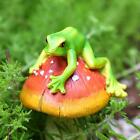 Frog Figurine Resin Sculpture Waterproof Statue Green Frog Sitting on Mushroom
