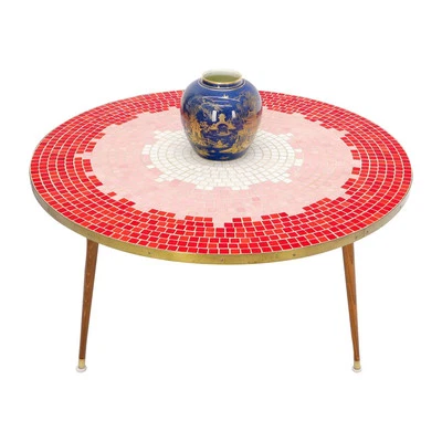 Mesa de centro moderna Sunburst de mediados de siglo redonda de mosaico de azulejos rojos Foto 1 de 4