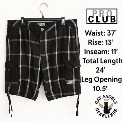 Shorts Pro Club Cargo 40 preto branco xadrez 100% algodão cordão bainha bolsos - Imagem 1 de 4