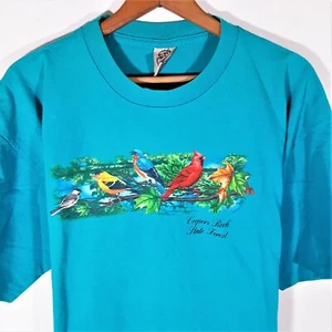 Vintage 90s Coopers Rock State Forest Bird T-Shirt Single Stitch Natur USA XXL - Bild 1 von 10