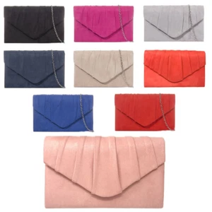 Womens Suede Velvet Leather Envelope Ladies Evening Party Prom Smart Clutch Bag - Picture 1 of 38