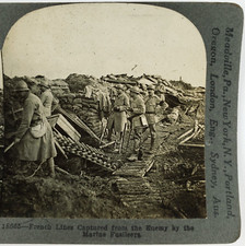 French Sandbag Defense Wall Stereoview c1918 France WW1 Soldiers World War E530