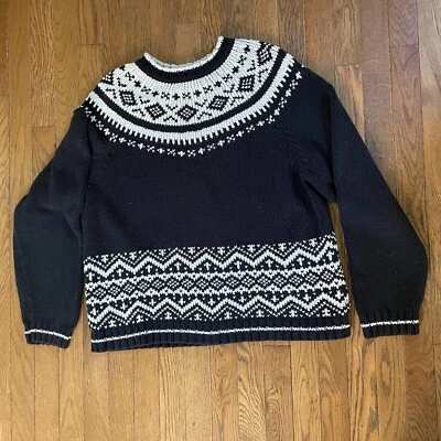 Hanna Anderson Black Nordic Sweater Sz L Womens Loose Fit Slouchy Fair Isle Knit - Image 1 of 4