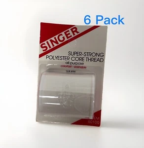 SINGER 200-Yard Super-Strong Polyester Core Thread White, Model:60100 Box Of 6 - Picture 1 of 4