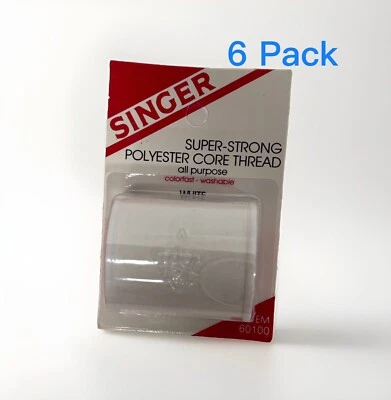 SINGER 200-Yard Super-Strong Polyester Core Thread White, Model:60100 Box Of 6 - Image 1 of 4