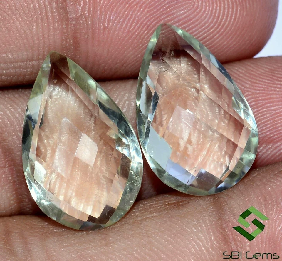 Par de piedras preciosas 20x12 mm amatista verde natural briolette forma almendra 20,41 CTS Foto 1 de 4