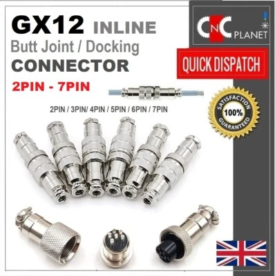GX12 Connector 2 3 4 5  7 Pin Metal Inline Cable butt Joint Aviation plug socket - Image 1 of 3