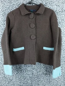 Boden Cardigan Sweater Women 14 Brown Chunky Knit Oversized Puff Buttons Shrunk - Picture 1 of 12
