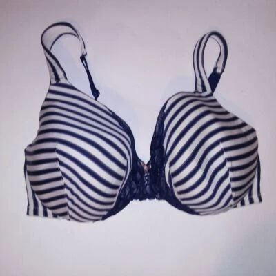 Cacique Bra 38DD Lightly Lined Full Coverage Blue White Stripe Underwire - Image 1 of 4