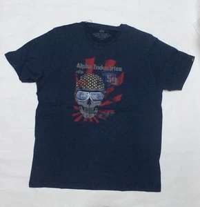 Alpha Industries T-Shirt Skull Helmet Größe L Rep.-Blue Dunkelblau Biker Shirt - Picture 1 of 1