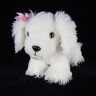 Battat White Fluffy Puppy Dog Yorkie Maltese Llasa Plush Long Hair Pink Bow 10"