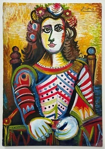 Pablo Picasso (Handmade) Oil Drawing On Paper Signed & Stamped, Vtg Art - Picture 1 of 4