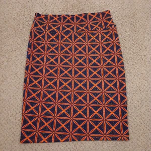 LuLaRoe Cassie Skirt 2XL Knee Length Unlined Pull On Orange Blue Geometric - Picture 1 of 9