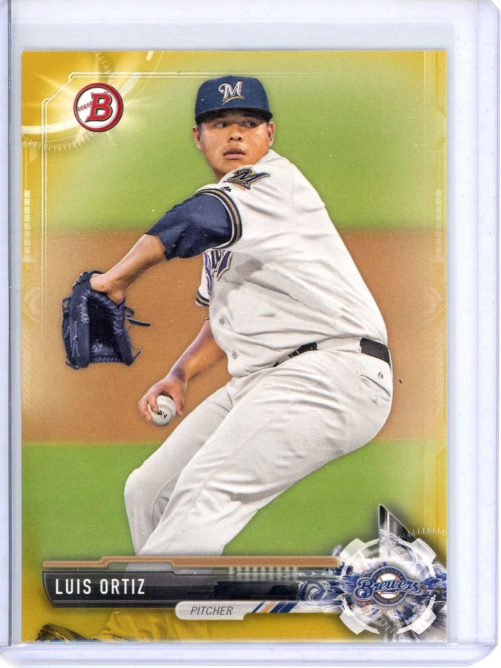 2017 Bowman Luis Ortiz BP128 Gold Prospect 03/50 Milwaukee Brewers Phillies - Image 1 of 1