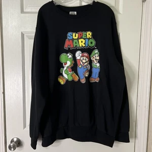 NWOT Super Mario Brothers Men’s 2XL Graphic Print Sweatshirt Black Yoshi - Picture 1 of 6