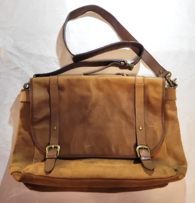 Кожаная сумка-мессенджер мужская большая коричневая желтовато-коричневая через плечо и ручка для переноски - Изображение 1 из 4