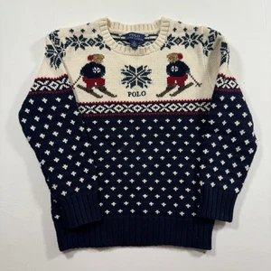 Polo Ralph Lauren Bear Ski Sweater Kids Size 6 Navy Cream Fair Isle Knit Wool - Picture 1 of 6