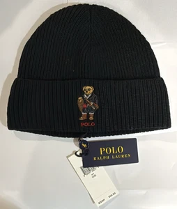 CAPPELLO POLO RALPH LAUREN BEANIE NERO LOGO ORSO ~ NUOVO - Foto 1 di 3
