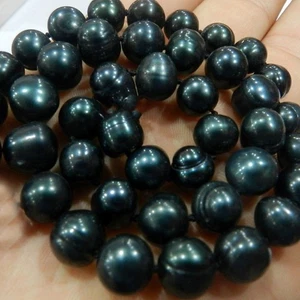 NUEVO HERMOSO COLLAR DE PERLAS TAHITIANAS NEGRAS DE 8 MM 16" - Imagen 1 de 5