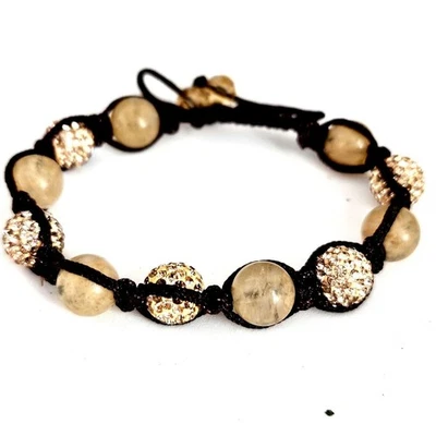 Brazalete bola discoteca cristal oro rosa piedras preciosas cuarzo Shamballa Foto 1 de 4