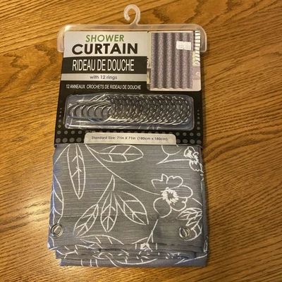 Fabric Shower Bath Curtain W 12 Rollerball Metal Hooks Rings 71X71” Standard🍁 - Image 1 of 4