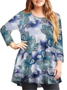 LARACE Women's 3X CREW neck BASICS 3/4 SLV Flowy Scarf Hem PAISLEY GREEN $59RT - Picture 1 of 9