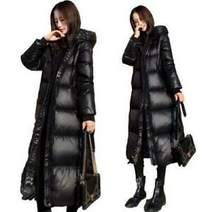 Women Winter Coat Long Glossy Down Cotton Outwear Hooded Warm Outdoor Overcoat @