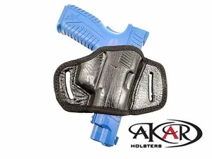 Springfield: XDM 9mm 4.5 BLACK /BROWN LEATHER QUICK DRAW BELT SLIDE OWB HOLSTER - Picture 1 of 3