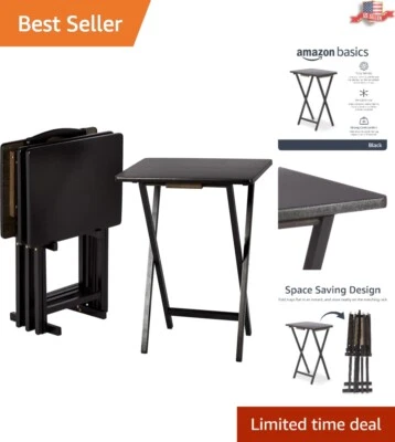 Bandejas de cena plegables portátiles para TV en negro - Juego de 4 con estante de almacenamiento para el hogar Foto 1 de 4