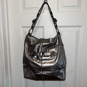 Francesco Biasia Metallic Silver Leather Hobo Shoulder Bag Unique - Picture 1 of 11