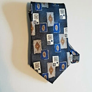 Stafford Executive Made In USA 100% Silk Men's Tie Blue White Silver Gold 59x4 - Picture 1 of 2
