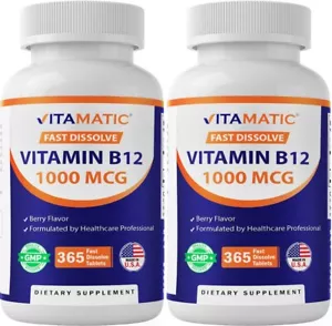 (2 Pack) Vitamatic Vitamin B12 1000 mcg Fast Dissolve 365 Tablets-Berry Flavor - Picture 1 of 10