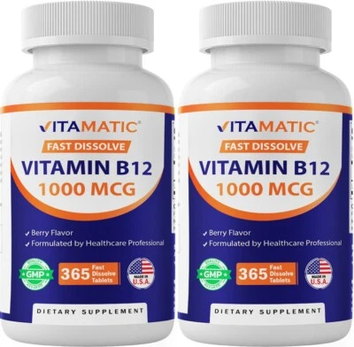 (2 Pack) Vitamatic Vitamin B12 1000 mcg Fast Dissolve 365 Tablets-Berry Flavor - Image 1 of 4