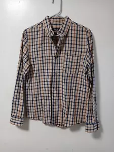 Apc mens small nova check plaid button down shirt tan blue gingham Linen Cotton - Picture 1 of 7