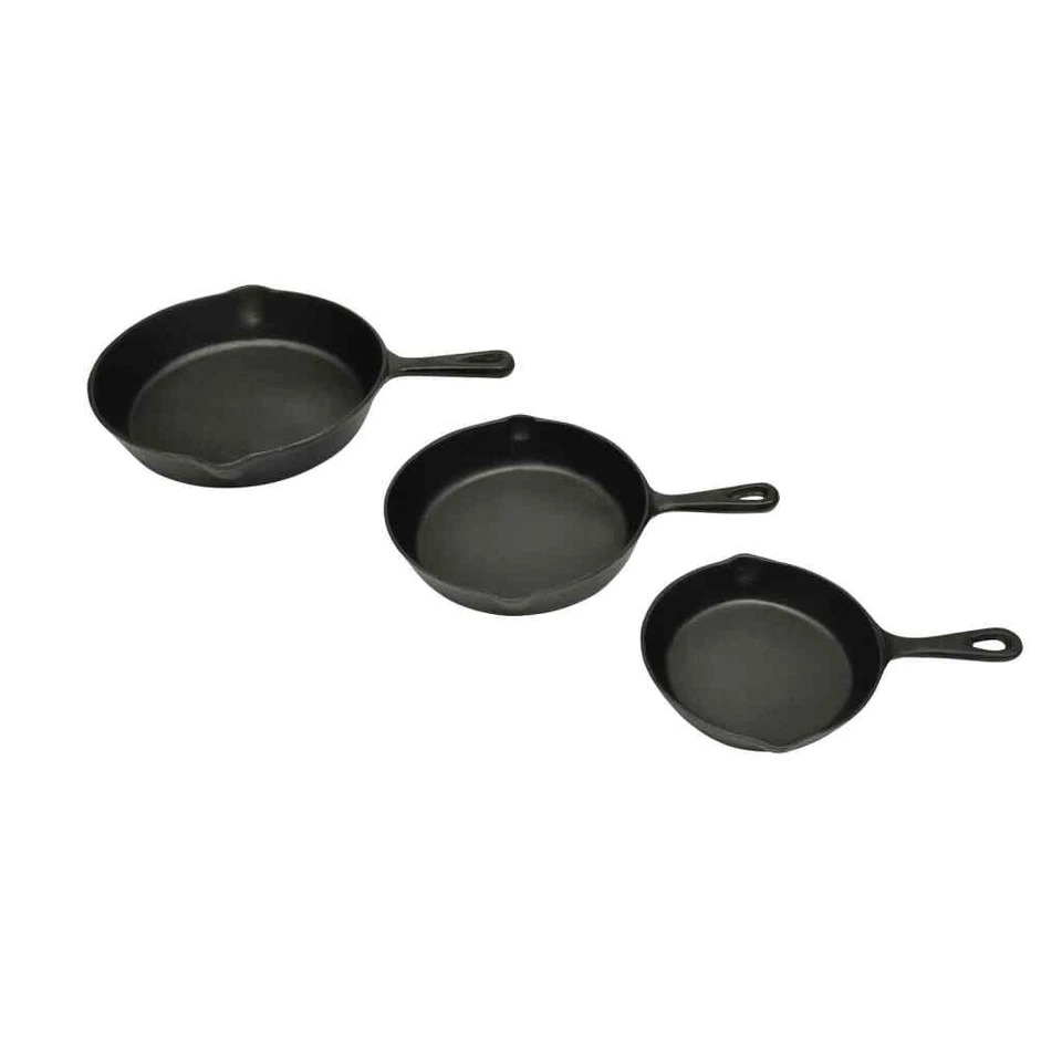 Lot de 3 poêles en fonte rond et lisse Big BBQ 17/21/27cm vidaXL - Photo 1/4