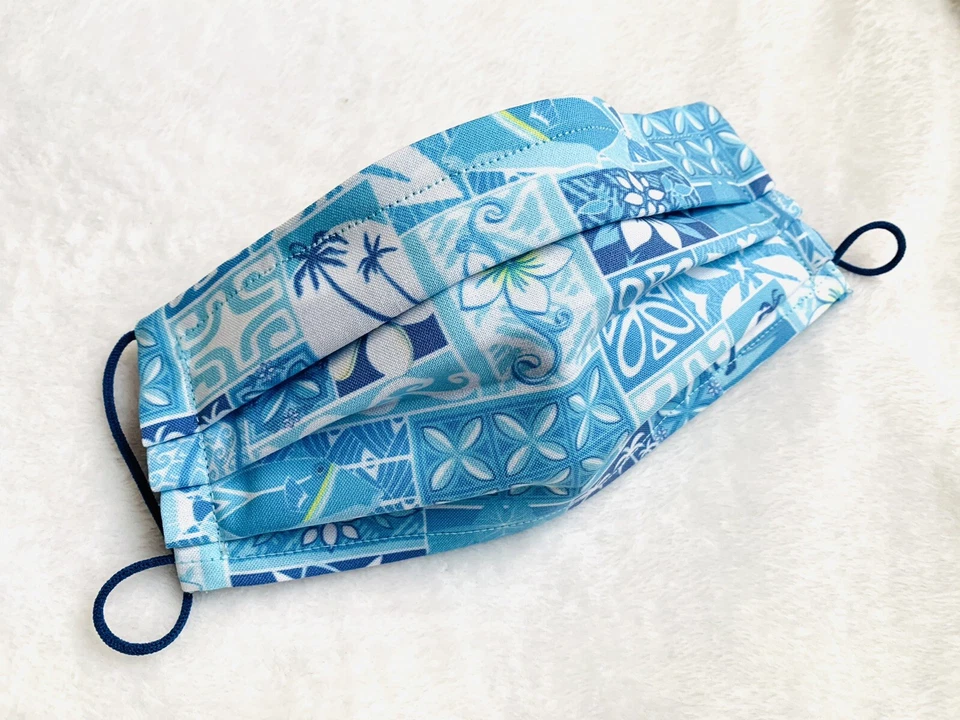 Hawaiian Blue Ocean face mask Nose Wire Washable Cotton Fabric Double Layer - Image 1 of 1